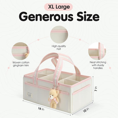 Diaper Caddy Organizer with Handle, Baby Shower Gifts Basket Bag, Registry Search Must Haves Items, Nursery Storage Organizer for Newborn Girl Boy, Baby Bag Essentials, Car Diaper Caddy Cart