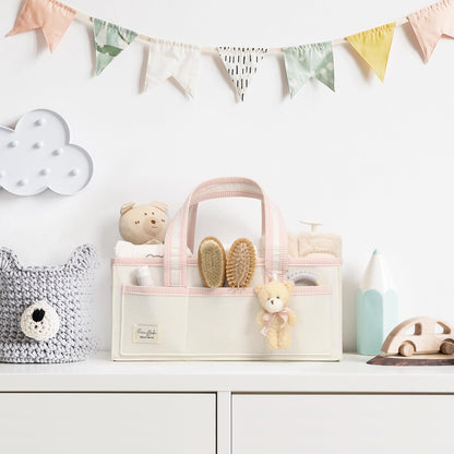 Diaper Caddy Organizer with Handle, Baby Shower Gifts Basket Bag, Registry Search Must Haves Items, Nursery Storage Organizer for Newborn Girl Boy, Baby Bag Essentials, Car Diaper Caddy Cart