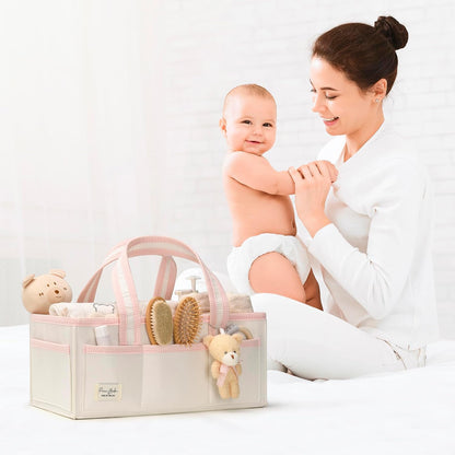 Diaper Caddy Organizer with Handle, Baby Shower Gifts Basket Bag, Registry Search Must Haves Items, Nursery Storage Organizer for Newborn Girl Boy, Baby Bag Essentials, Car Diaper Caddy Cart