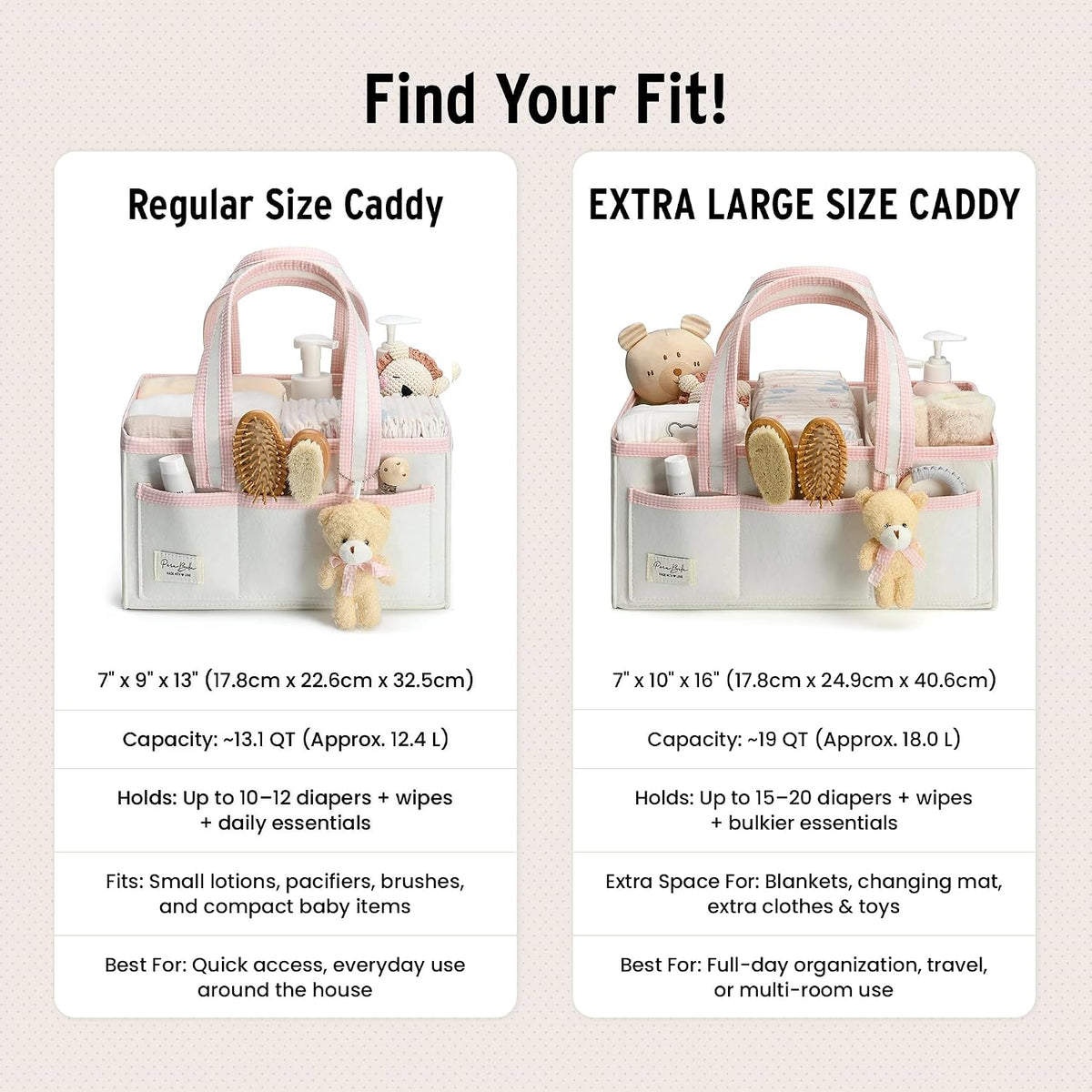 Diaper Caddy Organizer with Handle, Baby Shower Gifts Basket Bag, Registry Search Must Haves Items, Nursery Storage Organizer for Newborn Girl Boy, Baby Bag Essentials, Car Diaper Caddy Cart