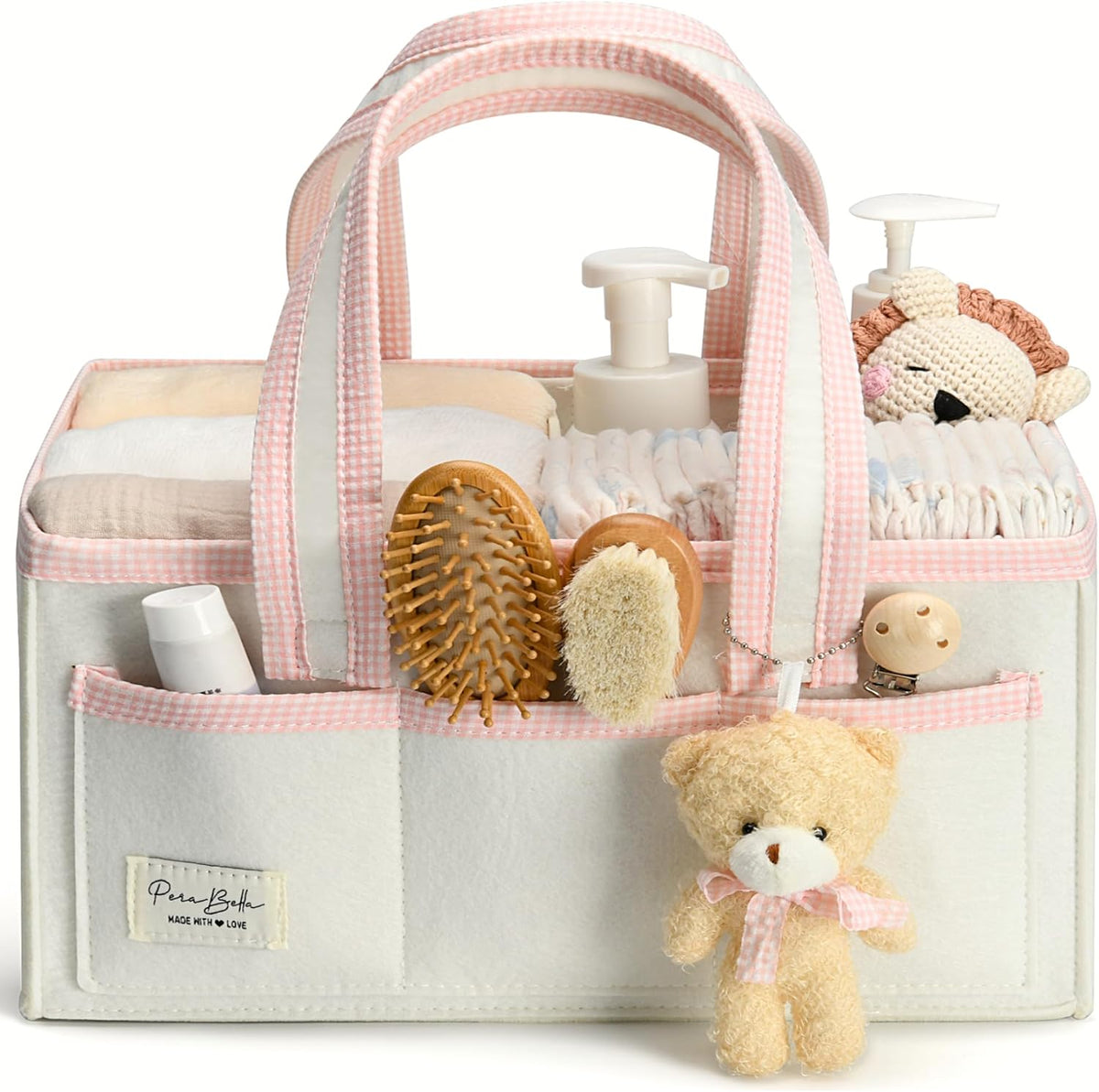 Diaper Caddy Organizer with Handle, Baby Shower Gifts Basket Bag, Registry Search Must Haves Items, Nursery Storage Organizer for Newborn Girl Boy, Baby Bag Essentials, Car Diaper Caddy Cart