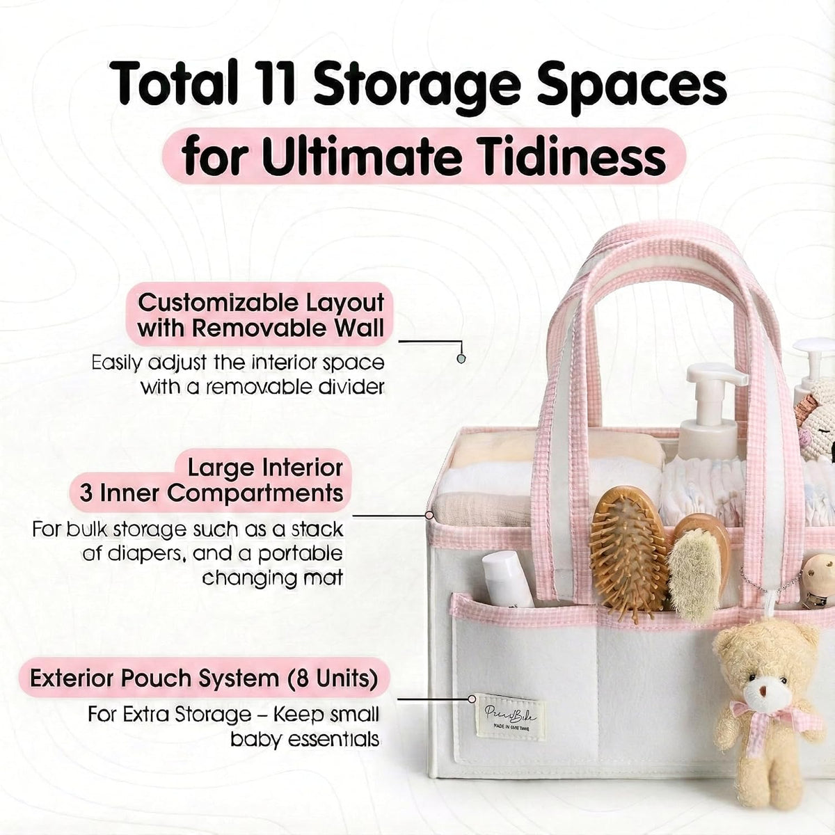 Diaper Caddy Organizer with Handle, Baby Shower Gifts Basket Bag, Registry Search Must Haves Items, Nursery Storage Organizer for Newborn Girl Boy, Baby Bag Essentials, Car Diaper Caddy Cart