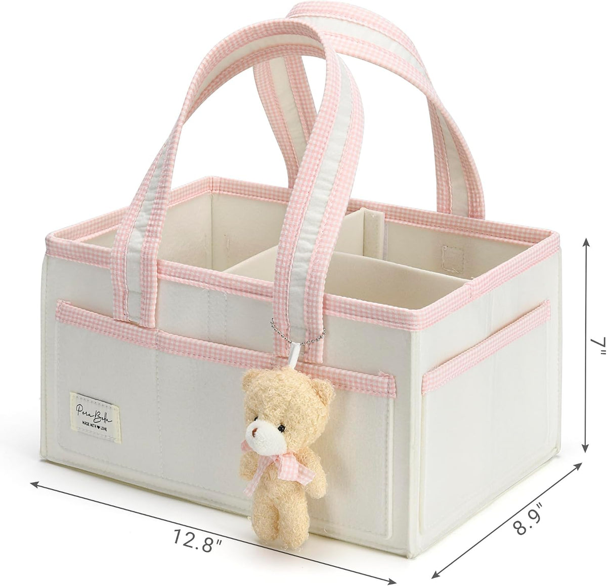 Diaper Caddy Organizer with Handle, Baby Shower Gifts Basket Bag, Registry Search Must Haves Items, Nursery Storage Organizer for Newborn Girl Boy, Baby Bag Essentials, Car Diaper Caddy Cart