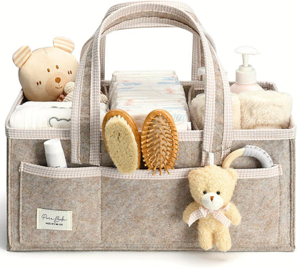 Diaper Caddy Organizer with Handle, Baby Shower Gifts Basket Bag, Registry Search Must Haves Items, Nursery Storage Organizer for Newborn Girl Boy, Baby Bag Essentials, Car Diaper Caddy Cart