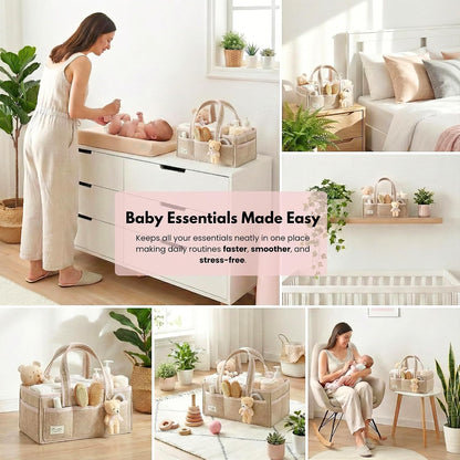 Diaper Caddy Organizer with Handle, Baby Shower Gifts Basket Bag, Registry Search Must Haves Items, Nursery Storage Organizer for Newborn Girl Boy, Baby Bag Essentials, Car Diaper Caddy Cart