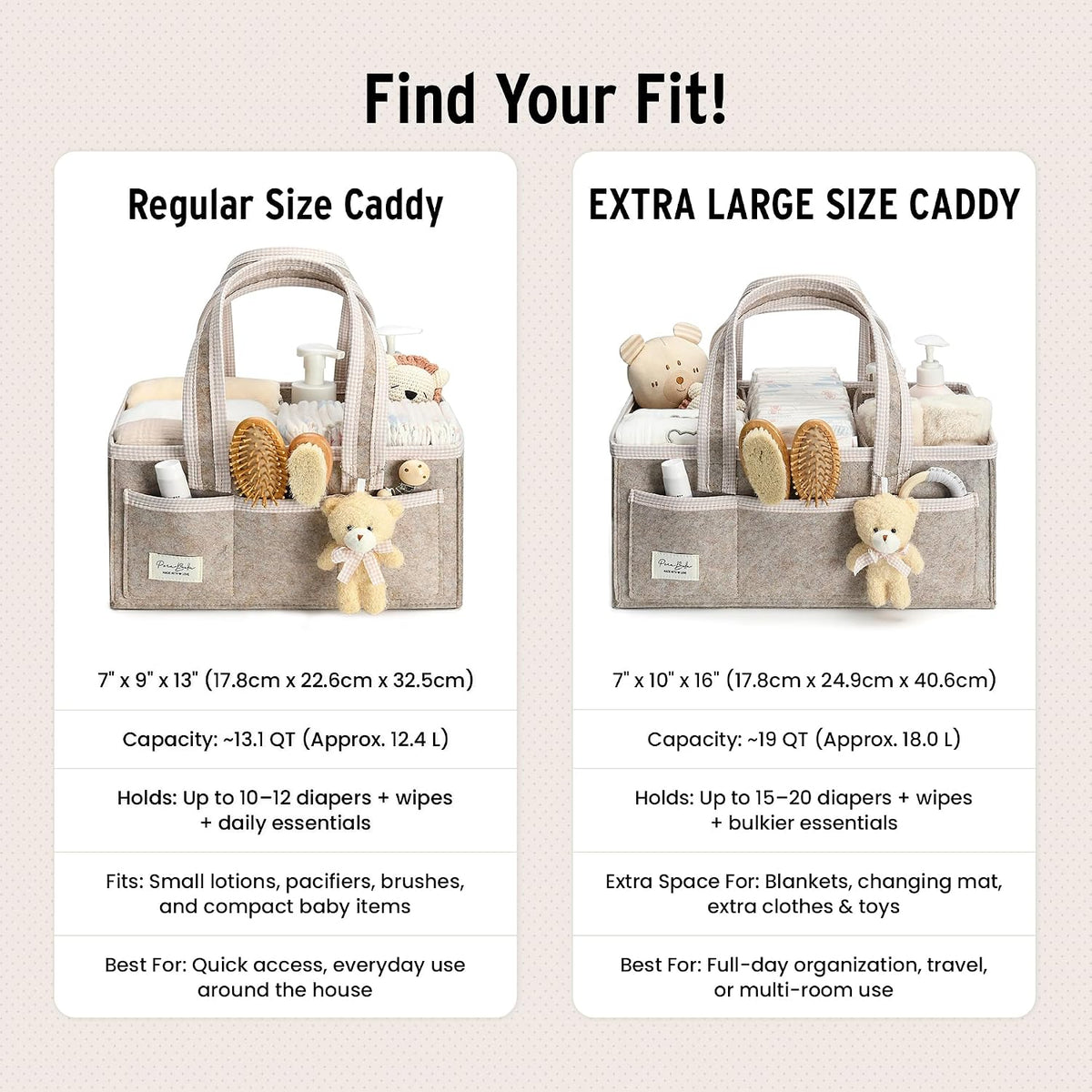 Diaper Caddy Organizer with Handle, Baby Shower Gifts Basket Bag, Registry Search Must Haves Items, Nursery Storage Organizer for Newborn Girl Boy, Baby Bag Essentials, Car Diaper Caddy Cart