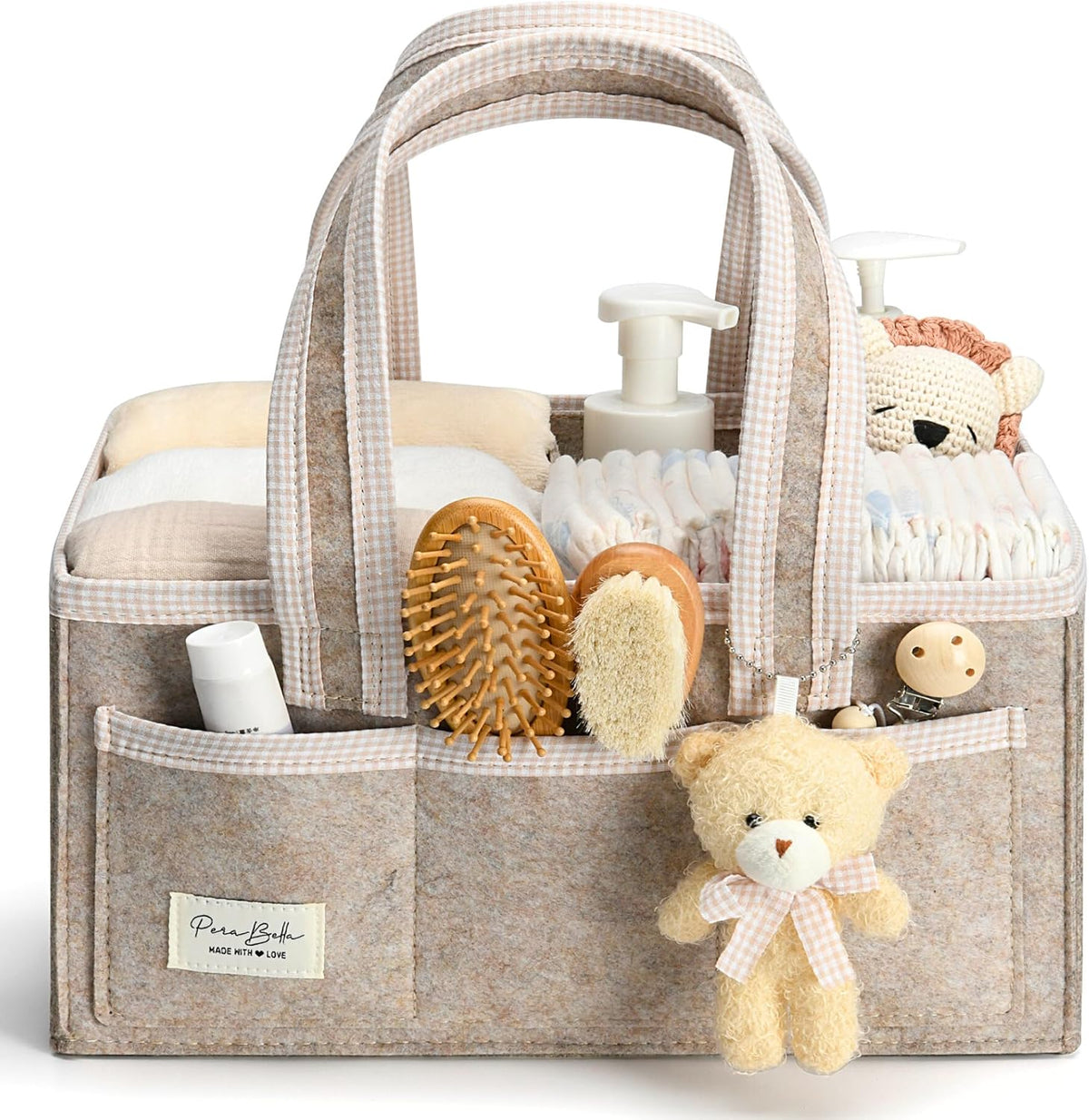 Diaper Caddy Organizer with Handle, Baby Shower Gifts Basket Bag, Registry Search Must Haves Items, Nursery Storage Organizer for Newborn Girl Boy, Baby Bag Essentials, Car Diaper Caddy Cart