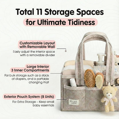 Diaper Caddy Organizer with Handle, Baby Shower Gifts Basket Bag, Registry Search Must Haves Items, Nursery Storage Organizer for Newborn Girl Boy, Baby Bag Essentials, Car Diaper Caddy Cart