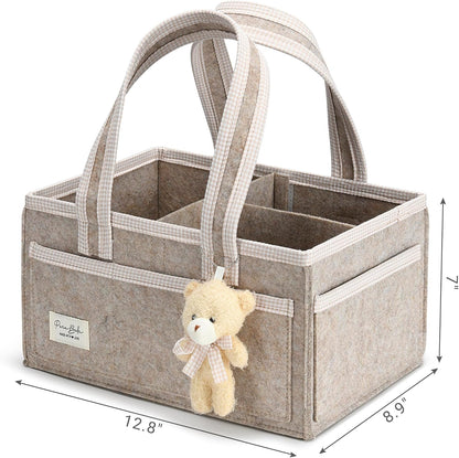 Diaper Caddy Organizer with Handle, Baby Shower Gifts Basket Bag, Registry Search Must Haves Items, Nursery Storage Organizer for Newborn Girl Boy, Baby Bag Essentials, Car Diaper Caddy Cart