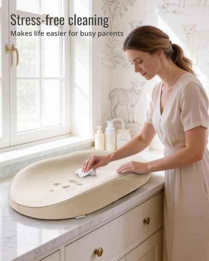 Vegan Leather Baby Changing Pad with Waterproof & Wipe-Clean PU Cover, Avocado Size Cozy Diaper Changing Pad for Dresser and Table, Taupe