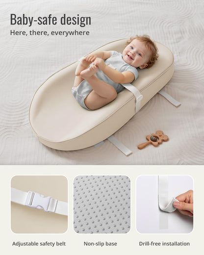 Vegan Leather Baby Changing Pad with Waterproof & Wipe-Clean PU Cover, Avocado Size Cozy Diaper Changing Pad for Dresser and Table, Taupe