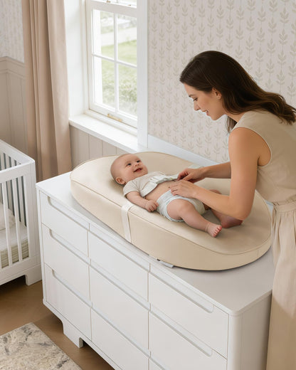 Vegan Leather Baby Changing Pad with Waterproof & Wipe-Clean PU Cover, Avocado Size Cozy Diaper Changing Pad for Dresser and Table, Taupe