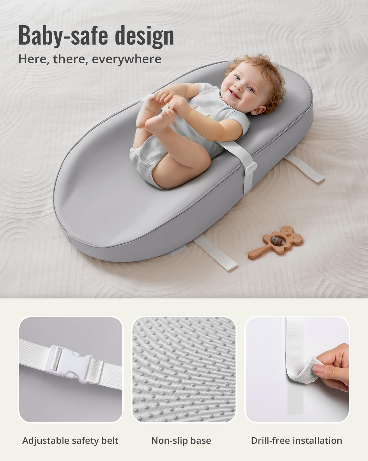 Vegan Leather Baby Changing Pad with Waterproof & Wipe-Clean PU Cover, Avocado Size Cozy Diaper Changing Pad for Dresser and Table, Taupe