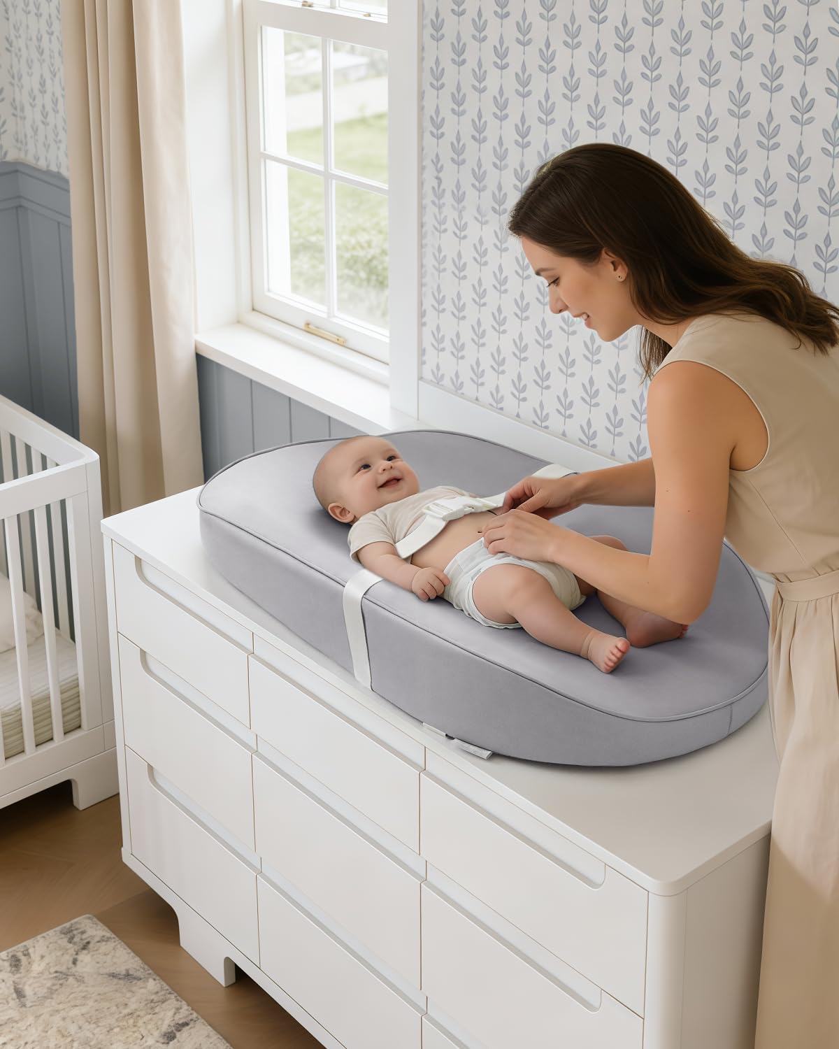 Vegan Leather Baby Changing Pad with Waterproof & Wipe-Clean PU Cover, Avocado Size Cozy Diaper Changing Pad for Dresser and Table, Taupe