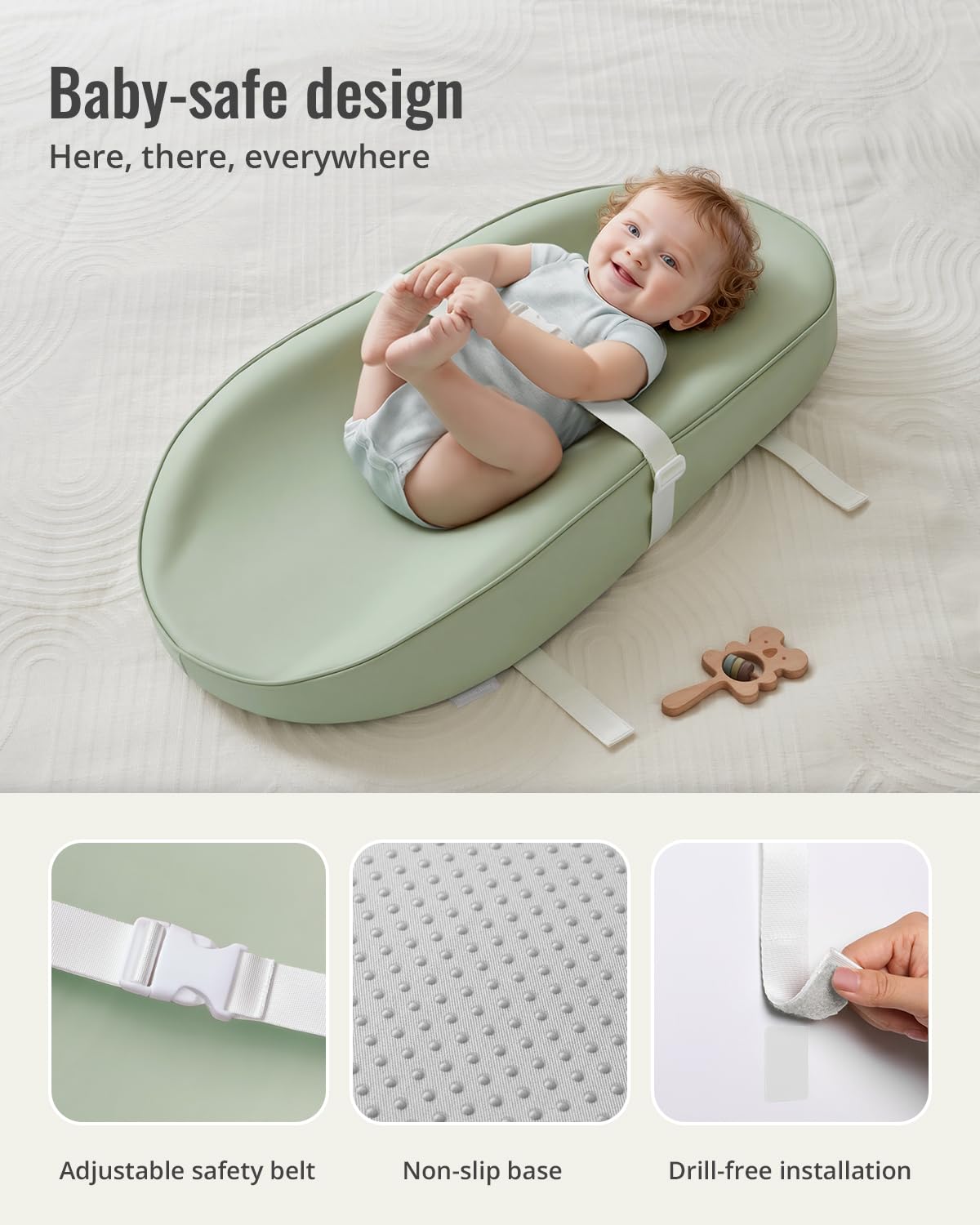 Vegan Leather Baby Changing Pad with Waterproof & Wipe-Clean PU Cover, Avocado Size Cozy Diaper Changing Pad for Dresser and Table, Taupe