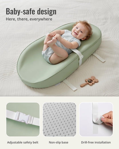 Vegan Leather Baby Changing Pad with Waterproof & Wipe-Clean PU Cover, Avocado Size Cozy Diaper Changing Pad for Dresser and Table, Taupe