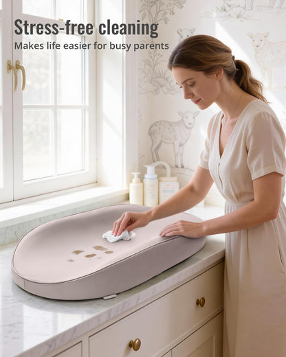 Vegan Leather Baby Changing Pad with Waterproof & Wipe-Clean PU Cover, Avocado Size Cozy Diaper Changing Pad for Dresser and Table, Taupe