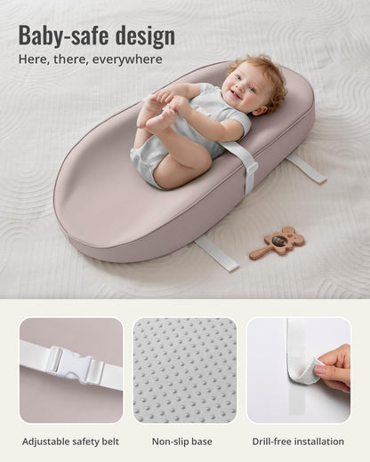 Vegan Leather Baby Changing Pad with Waterproof & Wipe-Clean PU Cover, Avocado Size Cozy Diaper Changing Pad for Dresser and Table, Taupe