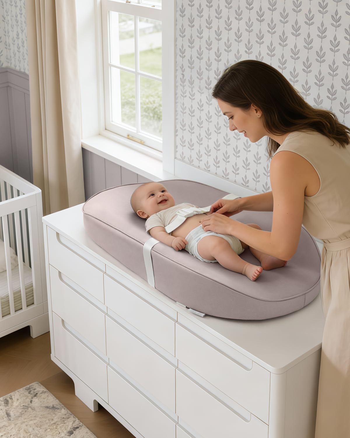 Vegan Leather Baby Changing Pad with Waterproof & Wipe-Clean PU Cover, Avocado Size Cozy Diaper Changing Pad for Dresser and Table, Taupe