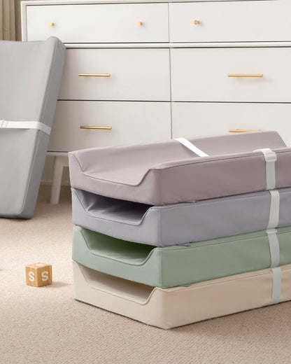 Vegan Leather Baby Changing Pad with Waterproof & Wipe-Clean PU Cover, Avocado Size Cozy Diaper Changing Pad for Dresser and Table, Taupe