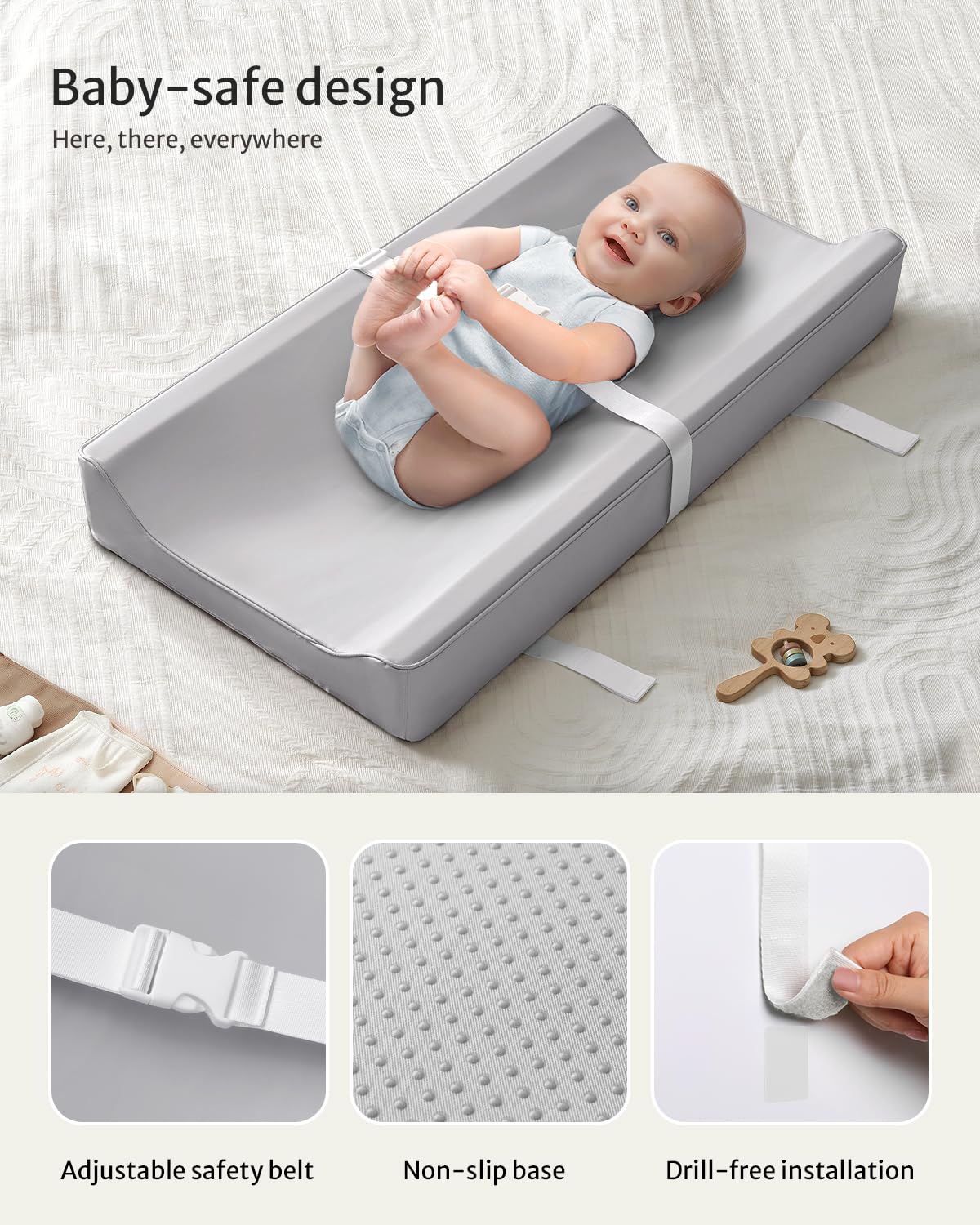 Vegan Leather Baby Changing Pad with Waterproof & Wipe-Clean PU Cover, Avocado Size Cozy Diaper Changing Pad for Dresser and Table, Taupe