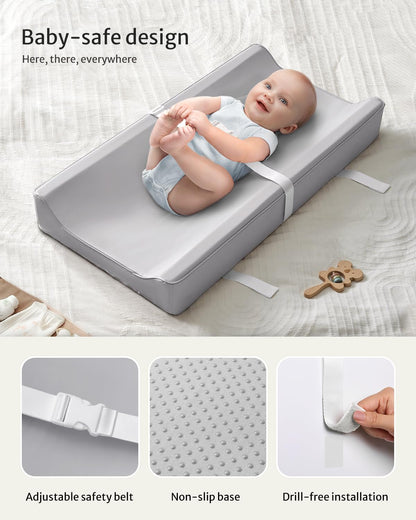 Vegan Leather Baby Changing Pad with Waterproof & Wipe-Clean PU Cover, Avocado Size Cozy Diaper Changing Pad for Dresser and Table, Taupe
