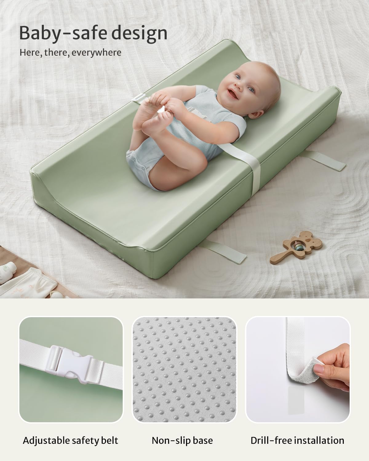 Vegan Leather Baby Changing Pad with Waterproof & Wipe-Clean PU Cover, Avocado Size Cozy Diaper Changing Pad for Dresser and Table, Taupe