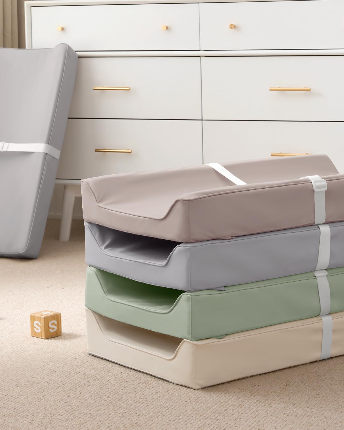 Vegan Leather Baby Changing Pad with Waterproof & Wipe-Clean PU Cover, Avocado Size Cozy Diaper Changing Pad for Dresser and Table, Taupe
