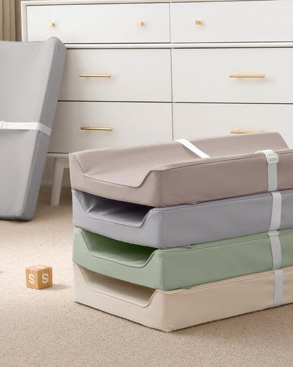 Vegan Leather Baby Changing Pad with Waterproof & Wipe-Clean PU Cover, Avocado Size Cozy Diaper Changing Pad for Dresser and Table, Taupe