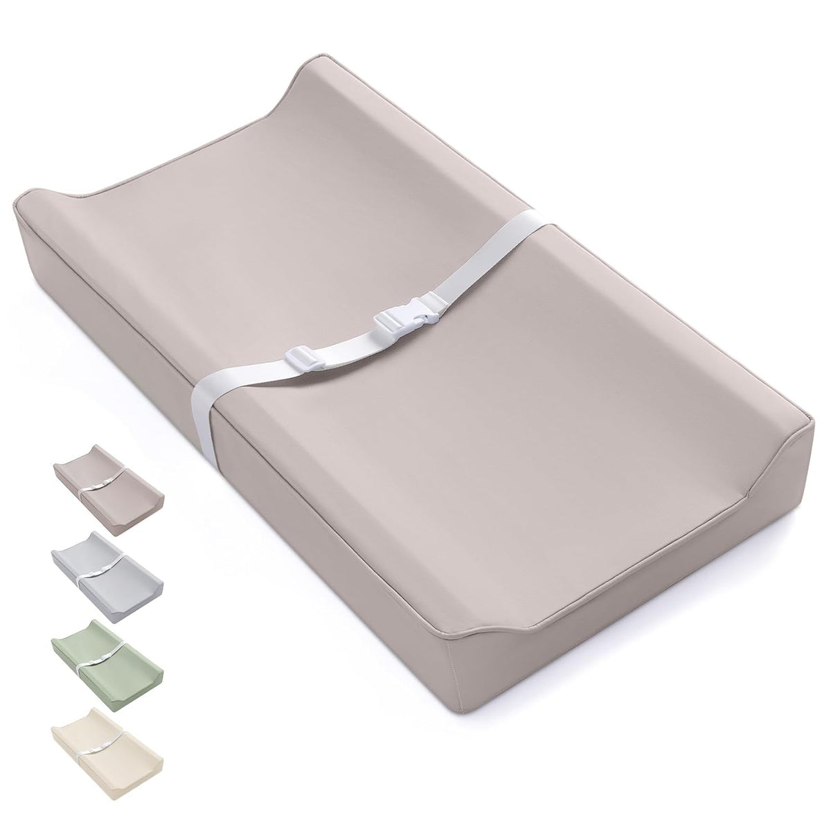 Vegan Leather Baby Changing Pad with Waterproof & Wipe-Clean PU Cover, Avocado Size Cozy Diaper Changing Pad for Dresser and Table, Taupe