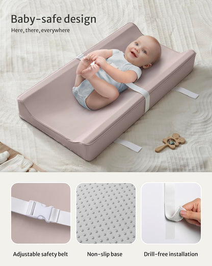 Vegan Leather Baby Changing Pad with Waterproof & Wipe-Clean PU Cover, Avocado Size Cozy Diaper Changing Pad for Dresser and Table, Taupe