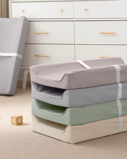 Vegan Leather Baby Changing Pad with Waterproof & Wipe-Clean PU Cover, Avocado Size Cozy Diaper Changing Pad for Dresser and Table, Taupe