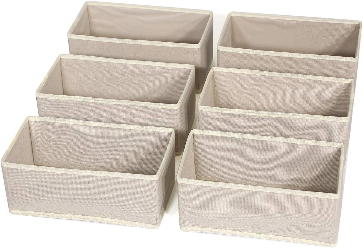 6 Pack Foldable Cloth Storage Box Closet Dresser Drawer Organizer Fabric Baskets Bins Containers Divider for Clothes Underwear Bras Socks Lingerie Clothing,Beige 060
