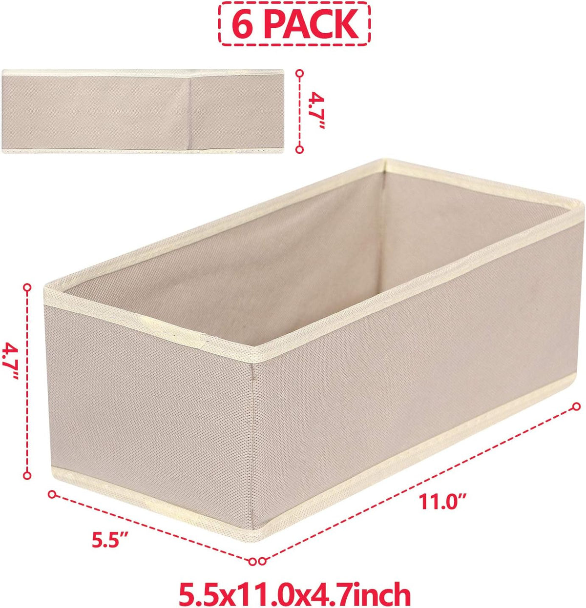 6 Pack Foldable Cloth Storage Box Closet Dresser Drawer Organizer Fabric Baskets Bins Containers Divider for Clothes Underwear Bras Socks Lingerie Clothing,Beige 060