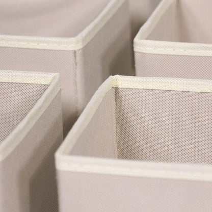 6 Pack Foldable Cloth Storage Box Closet Dresser Drawer Organizer Fabric Baskets Bins Containers Divider for Clothes Underwear Bras Socks Lingerie Clothing,Beige 060