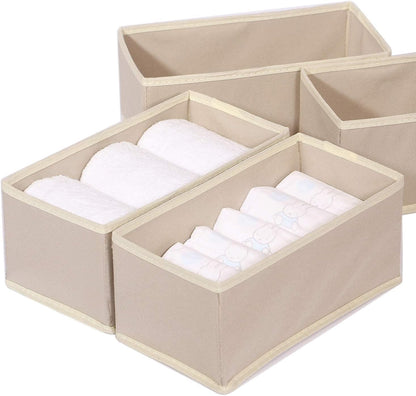 6 Pack Foldable Cloth Storage Box Closet Dresser Drawer Organizer Fabric Baskets Bins Containers Divider for Clothes Underwear Bras Socks Lingerie Clothing,Beige 060