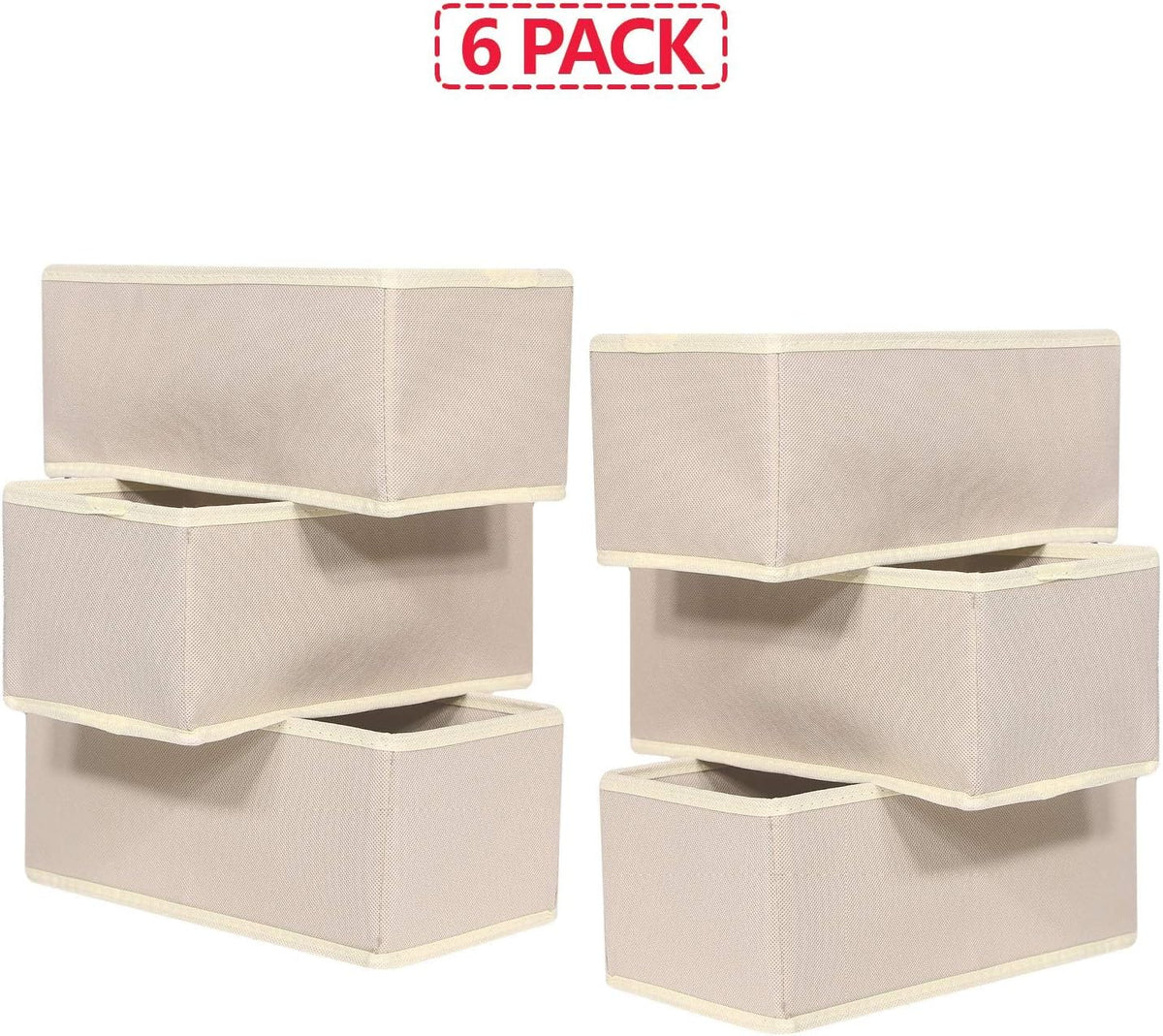 6 Pack Foldable Cloth Storage Box Closet Dresser Drawer Organizer Fabric Baskets Bins Containers Divider for Clothes Underwear Bras Socks Lingerie Clothing,Beige 060