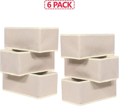6 Pack Foldable Cloth Storage Box Closet Dresser Drawer Organizer Fabric Baskets Bins Containers Divider for Clothes Underwear Bras Socks Lingerie Clothing,Beige 060