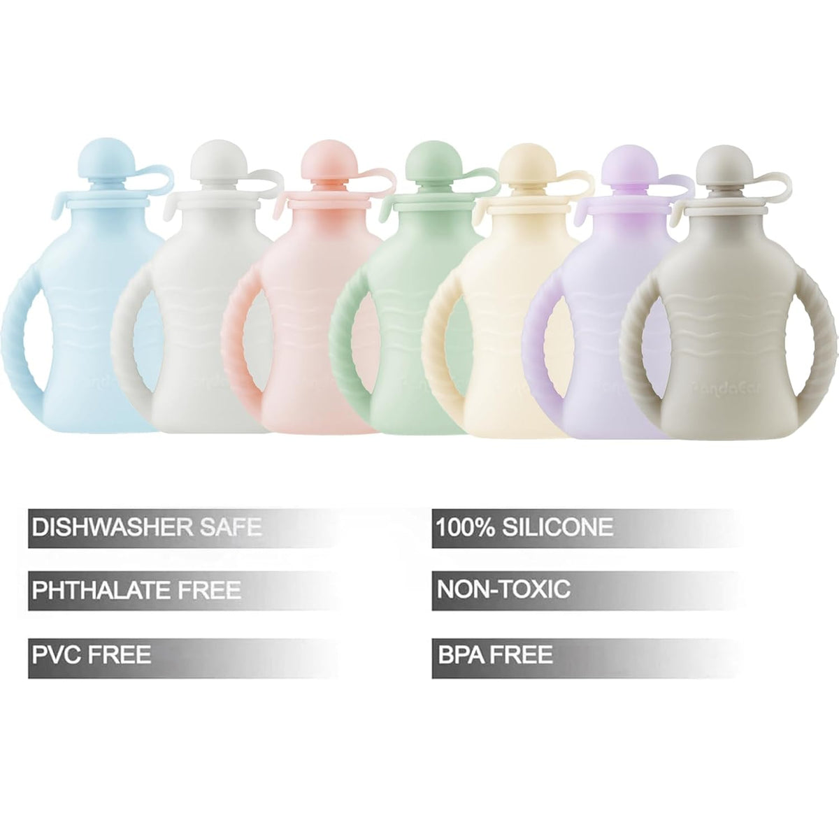 7-Pack Reusable Silicone Baby Food Pouches with Handles, 4oz Refillable Portable Pouches for Toddlers & Infants, BPA-Free Self-Feeding Yogurt & Smoothie Bags, Includes 2 Funnels