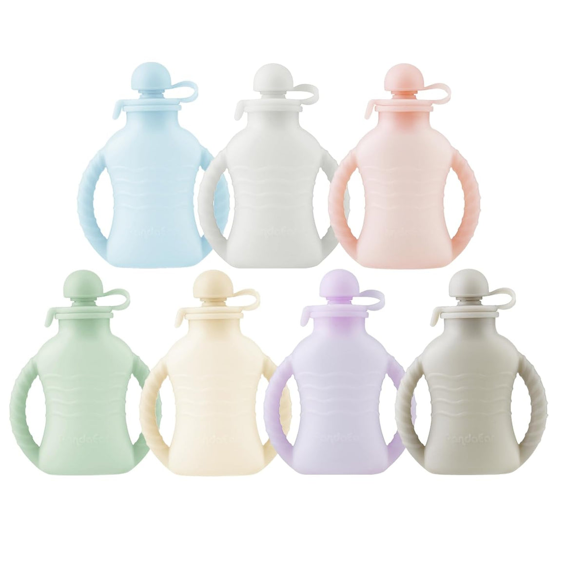 7-Pack Reusable Silicone Baby Food Pouches with Handles, 4oz Refillable Portable Pouches for Toddlers & Infants, BPA-Free Self-Feeding Yogurt & Smoothie Bags, Includes 2 Funnels