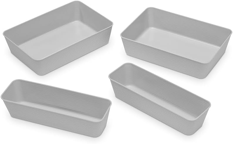 6283-9871 Set of 4-Crosshatch Gray Drawer Organizer