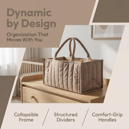 Diaper Caddy Organizer Tote Insert Leak-proof Lining and Quick Access External Pockets, Foldable Cotton and Polyester Nursery Storage Bag for Newborn Essentials in Parks
