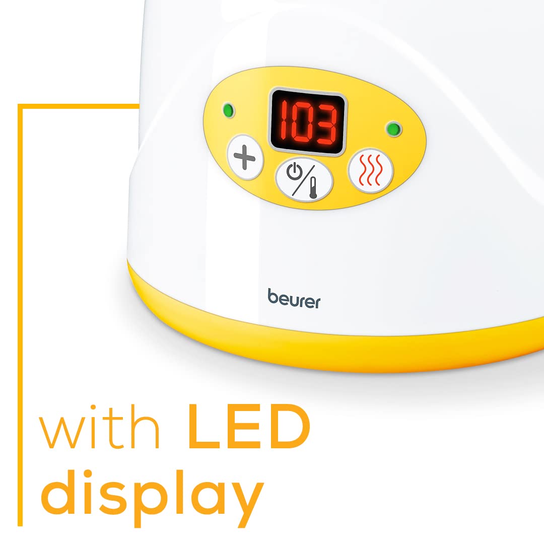 Beurer Baby Bottle Warmer & Food Warmer,BY52 | Portable 2-in-1 Heater with Keep Warm Function for Breast-Milk,Formula & Food | AVENT & NUK Bottles | with Lifter,LED Display,Safety Switch-Off & Cap