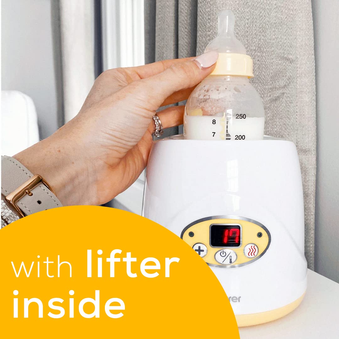 Beurer Baby Bottle Warmer & Food Warmer,BY52 | Portable 2-in-1 Heater with Keep Warm Function for Breast-Milk,Formula & Food | AVENT & NUK Bottles | with Lifter,LED Display,Safety Switch-Off & Cap