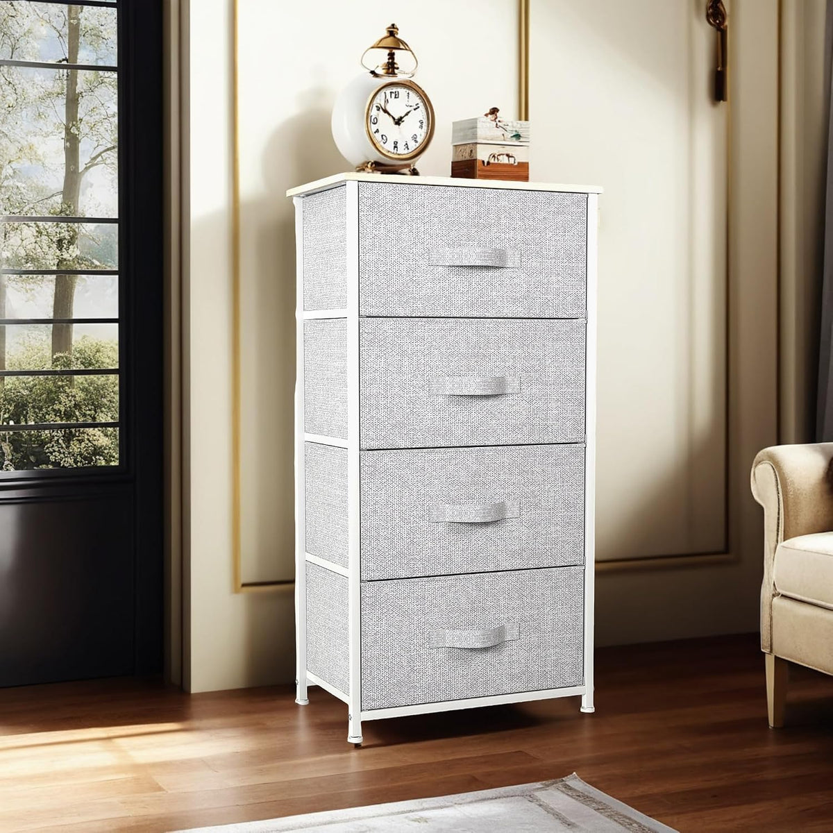 Dresser with 4 Drawers - Fabric Storage Tower
