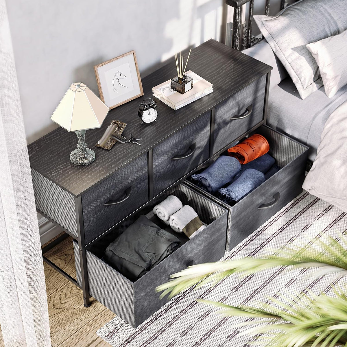 Dresser with 4 Drawers - Fabric Storage Tower