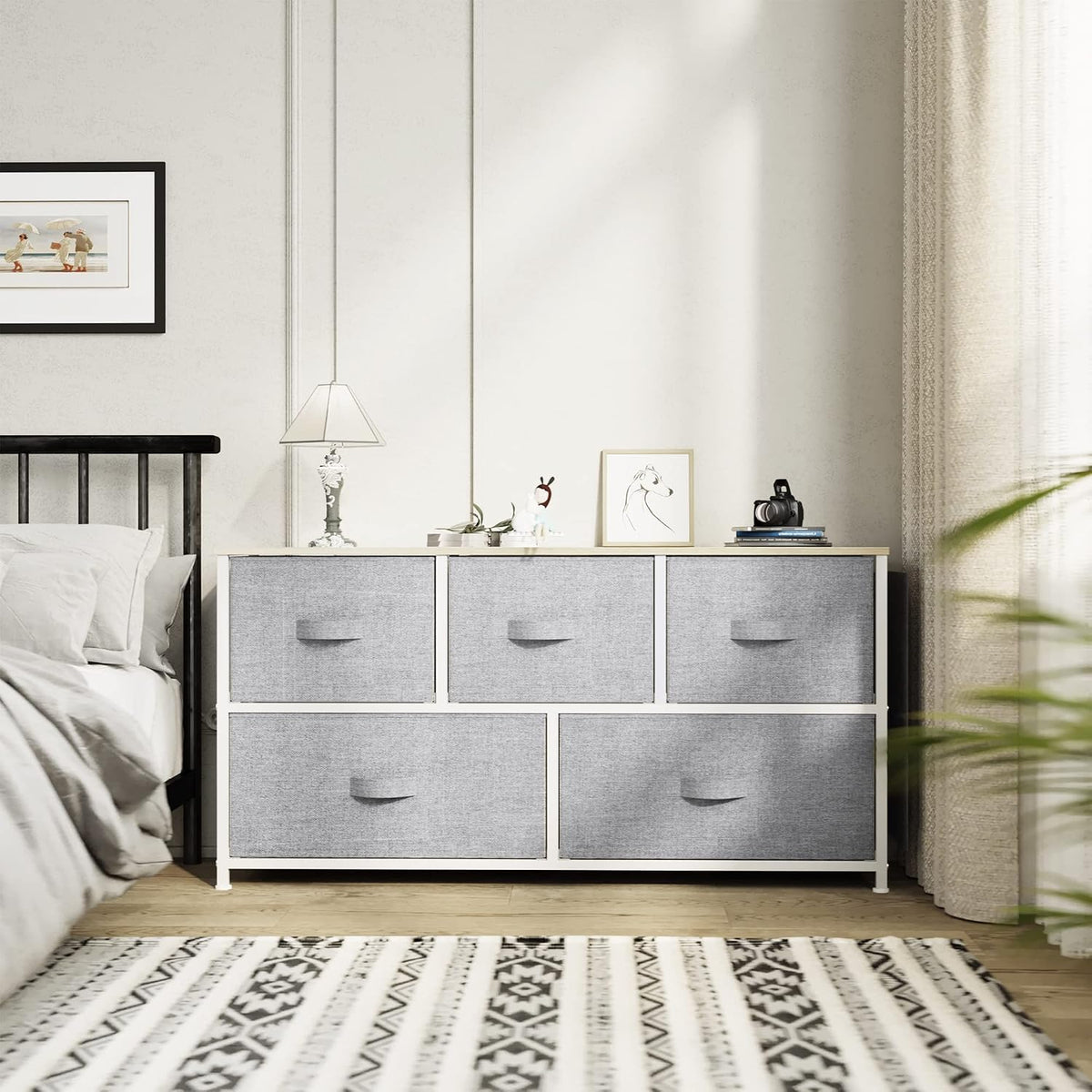 Dresser with 4 Drawers - Fabric Storage Tower