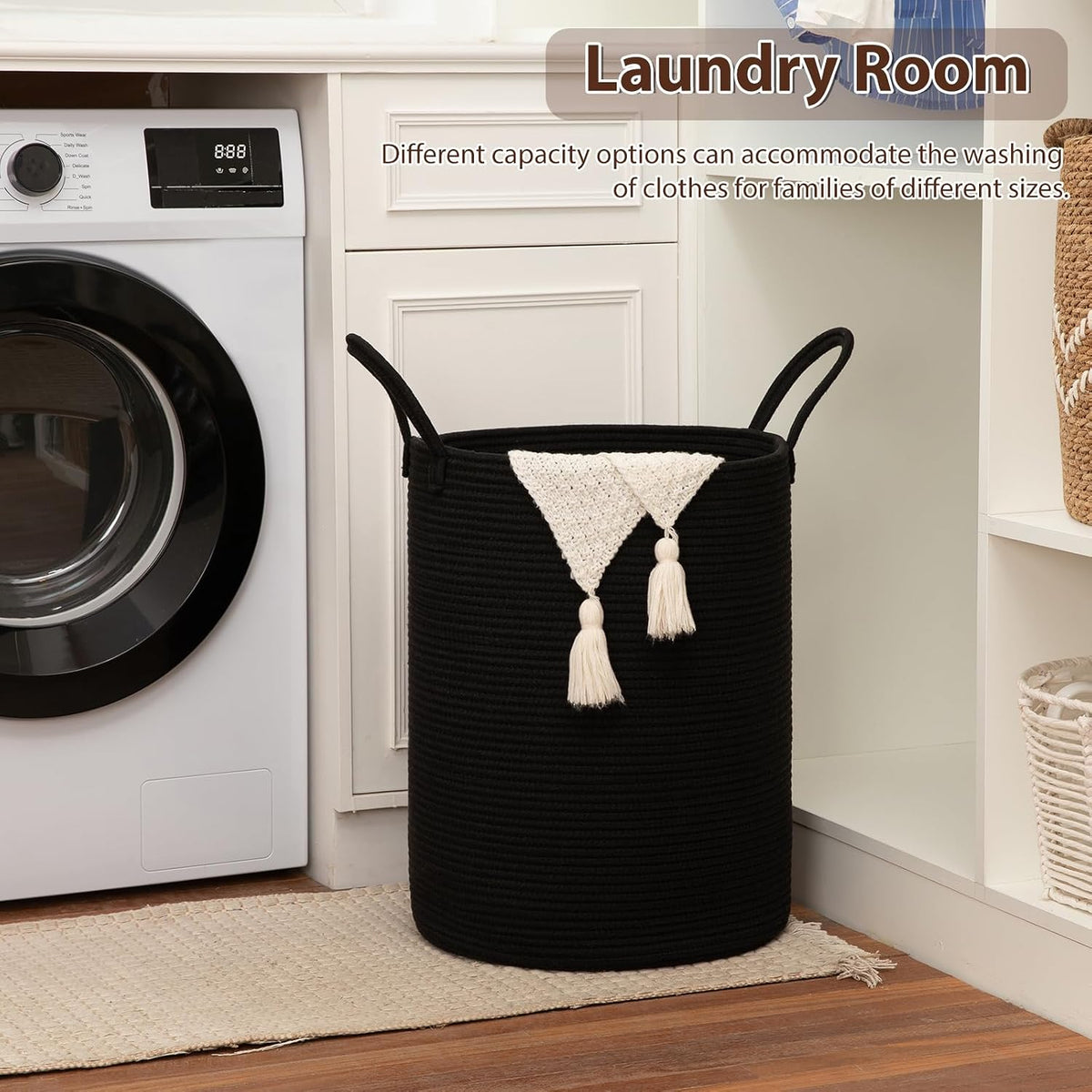OIAHOMY 60L Nursery Hamper Laundry Basket Laundry Hamper Brown/White