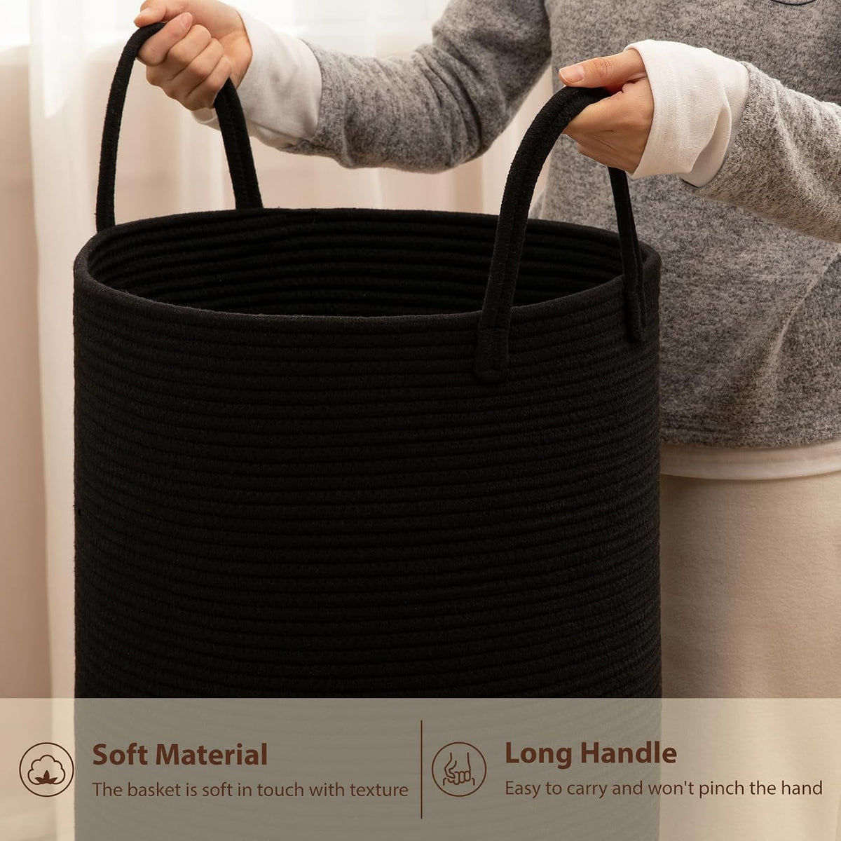 OIAHOMY 60L Nursery Hamper Laundry Basket Laundry Hamper Brown/White
