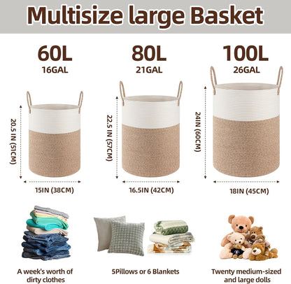 OIAHOMY 60L Nursery Hamper Laundry Basket Laundry Hamper Brown/White